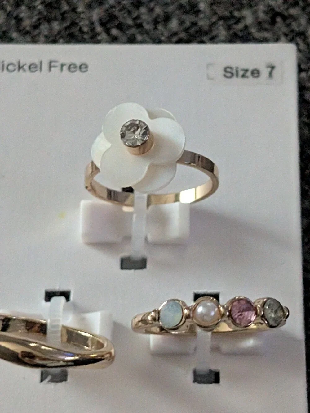 Nordstrom Gold-Tone Stackable Ring Trio with White Flower and Pink Accent